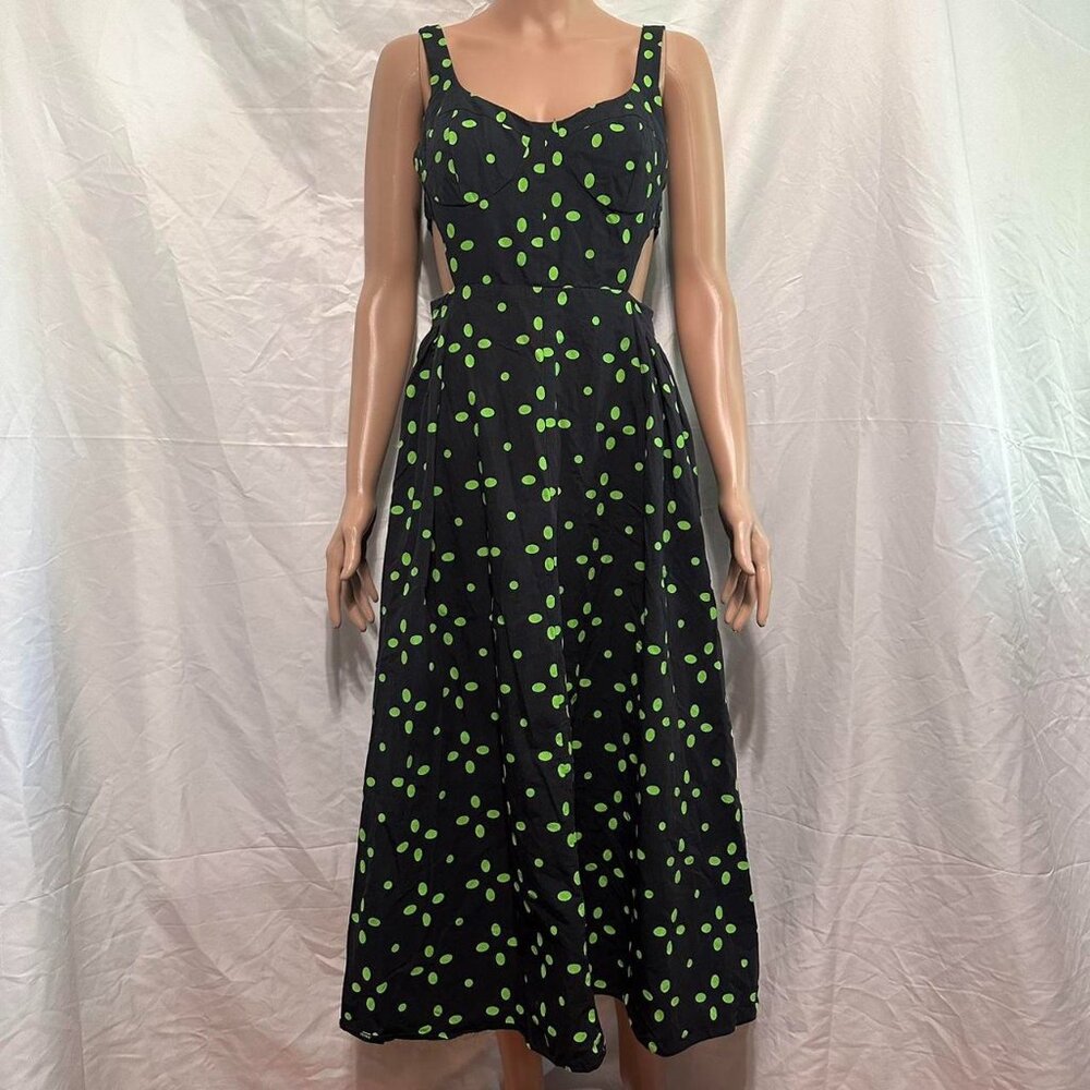 Topshop sleeveless midi green polka dot (kind of) print bustier style dress SZ 4